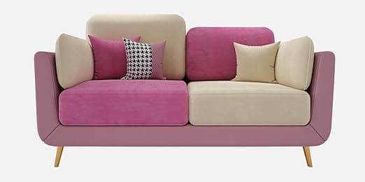 Modern & Stylish cushioned couch relax sectional sofa in fabric & velvet and Heavy Duty sofa ideal for bedrooms, living rooms, guest rooms, homes, and office-(2 Seater Pink & Beige).