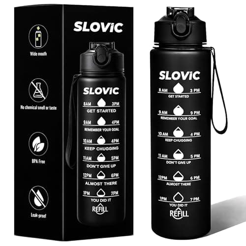 SLOVIC Sipper Water Bottle 1 LTR | Gym Sipper Water Bottles for Adults | Motivational Water Bottle Ideal for Gym, Sports & Camping | 100% BPA Free | Wide Mouth for Easy Cleaning