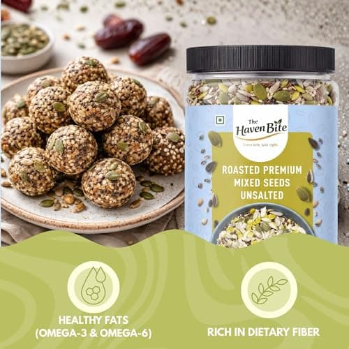 The Haven Bite Roasted Mix Seeds 1000g | Pure & Natural | Pumpkin, Sunflower, Watermelon, Flax, Chia, Sesame | High Protein & Fiber Rich Superfood Snack | Healthy Seeds Mix For Weight Loss 5