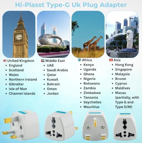 Type-G Plug Adapter UK Converter - (5pcs) India to UK Plug Adaptor for Hong Kong, UAE, Dubai, Singapore England Universal Travel Adapter Power Plug (Pack of 5) 3