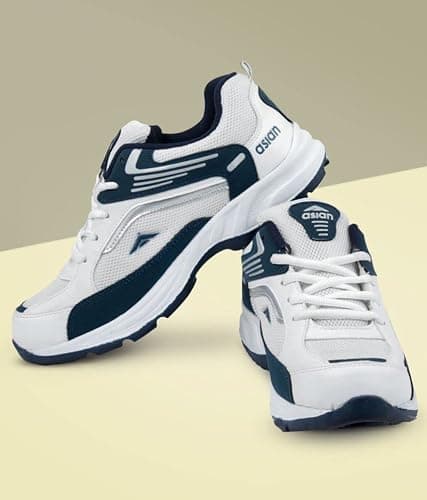 Asian Shoes Men's Mesh Running Shoes (FUTURE-01cWHTNBL-$8__White & Nevy Blue_8 UK) 3