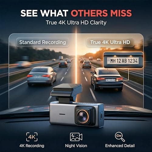 Golens T6-B2V 2 Channel Dash Cam for Car (New Edition) | 4K Front + 1080P Rear Dual Recording, WiFi App Control, Night Vision, 140° Wide Angle, Parking Monitor 3
