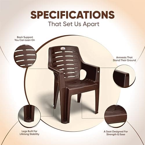 AVRO Furniture 4003 Heavy Duty Plastic Chair for Home, Office & Outdoor, Solid Back Support, Comfortable Seating with Arm, Ergonomic and Stackable, Pre-Assembled, 150 Kg Capacity, Set of 2, Brown 4
