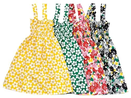 Baby Girl Knee-Length Mudgal India Creations Cotton Cute Collection Summer Wear(Pack Of 4 Nos) Dress Cum Jhabla/Frock (Color May Be Change If Same Color, 0-8 Years) (Yel/Gr Set, 7-8 Years), Assorted