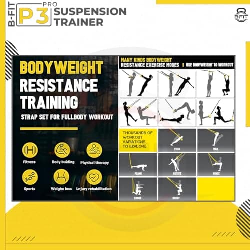B fit Polyester All in One Suspension Trainer Kit, Full Body Workout for Home, Gym, Outdoor Lightweight, Portable, Adjustable Resistance System for Muscle Building, Fat Burning, Improve Cardio 5