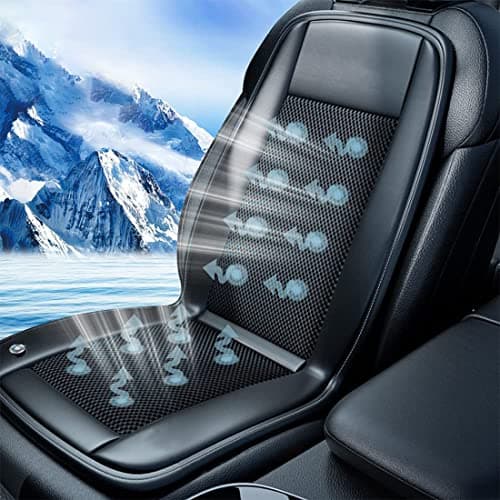 RIGGEAR Cooling Car Seat Cushion/Ventilated Seat Cover for Car with 10 Inbuilt Fans and 3 Speed Control (Premium Breathable Fabric + Leatherette | Black | for Driver Seat, Pack of 1)