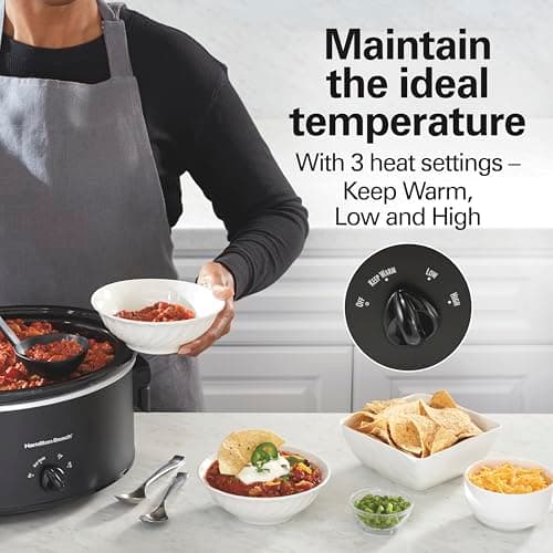 Hamilton Beach 33174 7-Quart Slow Cooker with Foldable Space-Saving Handles, 3 Heat Settings, Dishwasher Safe and Glass Lid, Black 4