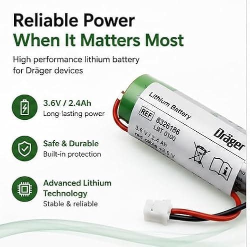 MICROUSB Compatible with Drager 8326186 3.6V 2400mAh Rechargeable Lithium Battery (LBT 0100) Replacement Battery Pack of 1 4