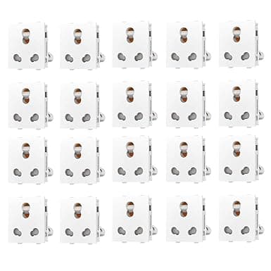 Dlite 6/16A 6 Pin Modular Electrical Multi Socket With Shutter, White Colour,Polycarbonate Body, Heavy Duty,Suitable for Home & Office Use (Pack of 20)