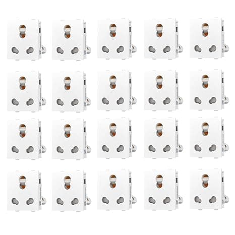 Dlite 6/16A 6 Pin Modular Electrical Multi Socket With Shutter, White Colour,Polycarbonate Body, Heavy Duty,Suitable for Home & Office Use (Pack of 20)