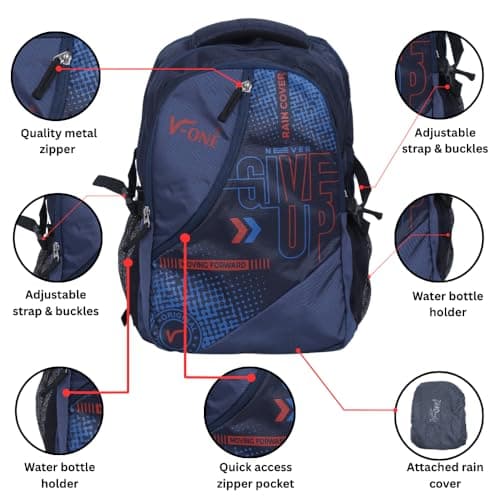 45 liter Large Capacity School & College Backpack for Boys & Girls | Student Bag with Padded Laptop Compartment & Attached Rain Cover | 4 Multi-Compartment, Comfortable, Durable, Bottle Pocket (Blue) 3