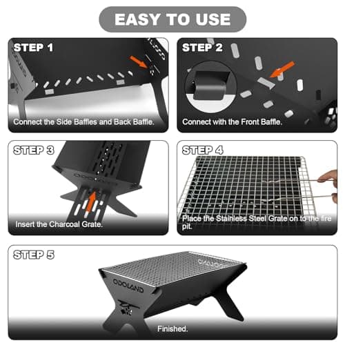 Odoland Camping Campfire Grill, Portable Folding Charcoal Grills, Backpacking BBQ Grill, Heavy Duty Firepit Grill with Carry Bag for Outdoor Cooking, Bonfire, Patio, Backyard 4