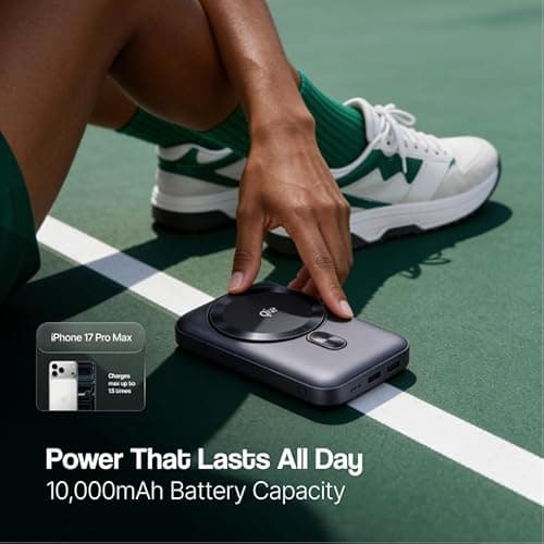 Ambrane [New & Faster] Qi2 & MagSafe Wireless 10000mAh Powerbank, Improved 15W Faster Wireless Charging, 22.5W Wired Output, Qi2 Certified, Fast Charging, 22.5W Output, For iPhone (Snap 2,Black/Green) 4