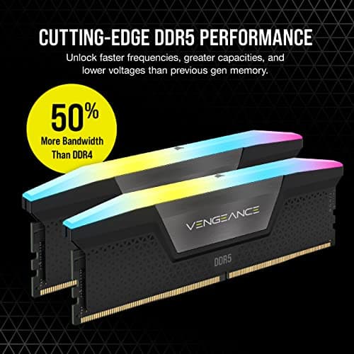 CORSAIR Vengeance RGB DDR5 32GB (2x16GB) 6000MHz CL36 Desktop RAM Kit – Intel XMP 3.0 Compatible – Black 3