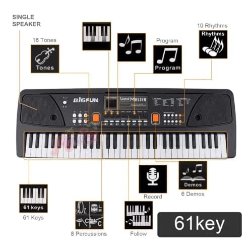 Jugutoz Portable Electronic Keyboard Piano - 61 Keys Piano Keyboard for Beginners, with LCD Display & Microphone Digital Piano | Song Record, Finger Chord & Demo Modes | Gift Box Packaging 5