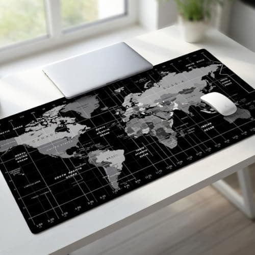 BYTNXUS Atlas Series (900x400mm) XXL Extended Gaming Mouse Pad - 4mm Ultra-Thick Professional Desk Mat | Explorer Continent Aesthetic | Waterproof & Anti-Fray Stitched Edges (Charcoal Black) 3
