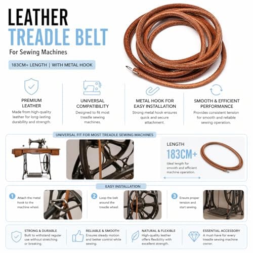 M Fabrics 183cm+ Leather Treadle Belt for Sewing Machine with Metal Hook 4