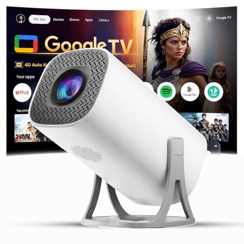 OLV Portable Smart Mini Projector, 4K 1080P Full HD Supports Netflix, Prime and YouTube Etc WiFi 5G, BT-5.0, Cinema Projector 180° Android 14, Compatible with TV Stick/Windows/iOS/Android