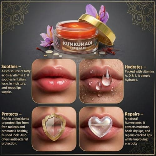 Extra large kumkumadi Lip balm for dark lips Treatment | 10g | aurvedic, organic balm | brightening lip lightening l men, women | lip balm for kids girls, tinted lip, 4 use in 1 balm, cocoa butter 3