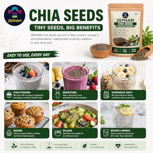 Zepham Chia Seeds 500g | 100% Raw & Natural Sabja/Chia | Rich in Omega-3, Fiber & Protein | Weight Loss Superfood | Gluten Free & Vegan 3
