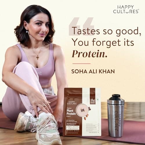 Happy Cultures 26g Tastiest Plant Protein| Chocolate, Almond Chunks & Ashwagandha (KSM 66)| Pea & Brown Rice Protein Isolate| No Added Sugar| Vegan| 20 Complete Amino Acids| Monk Fruit Extract| Women  2