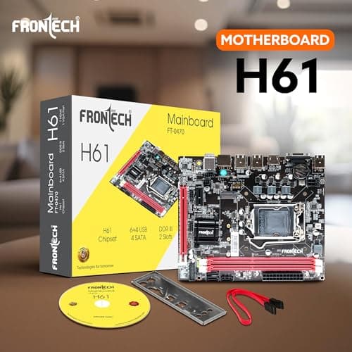 FRONTECH H61 Chipset Motherboard with 2xDDR3 RAM Slots LGA1155 Supports i3/i5/i7/Pentium Processors | 6+4 USB Ports | 4xSATA Slots | NVME Slots, 1xPCIEX16, 1xHDMI, 1xVGA (FT-0470) 2