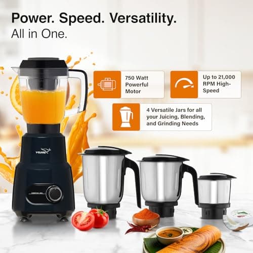 V-Guard Precia NX Juicer Mixer Grinder 750 W (New Launch) | 3-Year Motor Coverage | 4 Versatile Jars | Juicer, Large, Medium & Small | Compact ABS Body | SS Rust-Resistant Blades 2