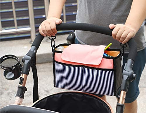 Tickle Tums Pram Stroller Organiser,pram Diaper Bag,Small Diaper Bag for Baby -Universal Fit Adjustable Interior Compartments Stylish Stroller Accessories and Diaper Bag (Pastel Peach)
