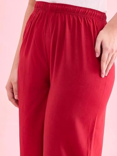 GO COLORS Women Red Mid Rise Viscose Basic Palazzo - 2XL 5