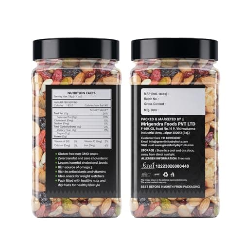 GreenFinity Healthy Nutmix 500 Gram | Jar Pack | Dried Almonds, Black Raisins, Cashewnuts, Cranberries, Green Raisins, Walnut Kernels & Many More 2