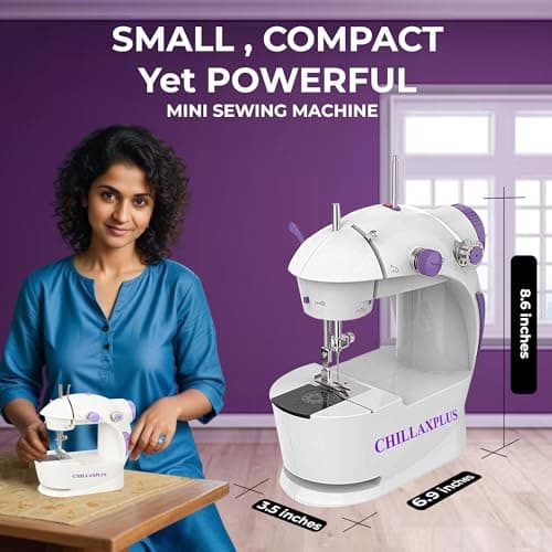 CHILLAXPLUS Stitching Machine - Portable Sewing Machine for Home Use with with 12 Thread Sewing Kit and Foot Pedal, Mini Silai Machine - Compact Tailoring Tool – White 3