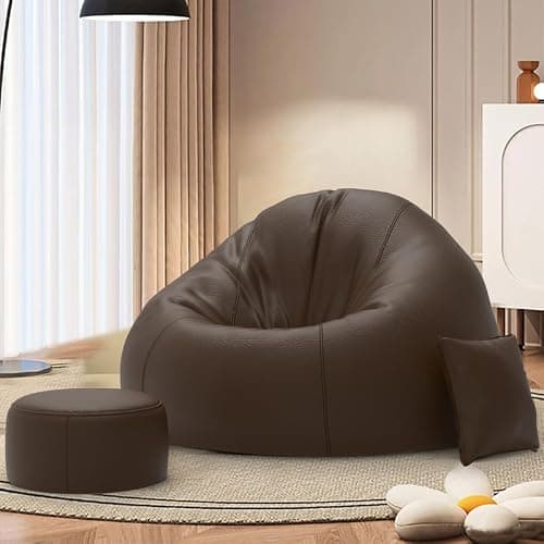 Biggie Bean Bag Chair with Beans Filled 4XL Comfort Fusion Bean Sofa–Designed for Relaxation–Finished with Stylish Appeal with Free Cushion & Footrest (Matching Color : Leatherette Brown) 2
