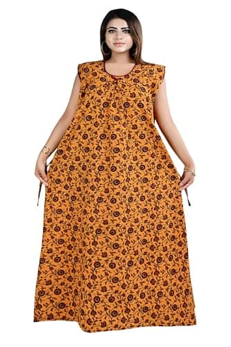 Bejod's Collection Women Sleeveless Cotton Nighty Maxi | Plus Size Full Length Nightwear Night Gown XXL to 4XL Best for Summer Mustard