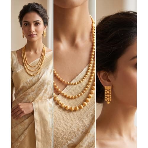 JFL - Jewellery for Less Traditional Gold Plated Multi Layer Necklace Set for Women & Girls with Earrings | Traditional Ethnic Jewellery | Ideal Gift for Wedding & Festive Occasion 3
