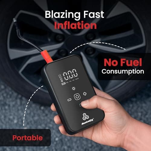 Autofy AirBit 2 Years WARRANT'Y Dual Power Mode Battery & Corded [22mm Cylinder Most Heavy Duty] 140PSI Car Tyre Inflator Pump - 90W Copper Motor - 4500mAh Mobile Power Bank - 4 Mins Fast Inflation 2
