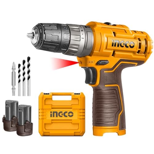 INGCO 12V Cordless Drill Machine, Drilling Machine With 2 Pcs Battery Packs & Drill Bits, 18+1+1 Torque Setting, 22500 BPM, Multicolor