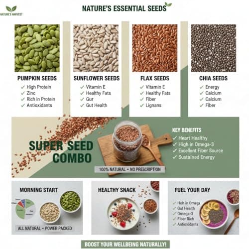 Super Seeds Combo –1kg | Chia, Pumpkin, Sunflower & Flax Seeds | High Protein, Fiber & Omega 3 Rich | Natural Superfood Mix for Weight Loss, Energy & Immunity (250gms Each (Total 1kg) 5