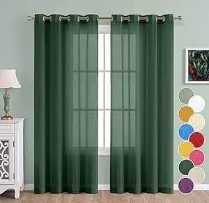 THE LINEN COMPANY Cotton Linen Solid Window Curtain Set with Steel Eyelet Rings- 4 Feet (Sea Green, Set of 2)