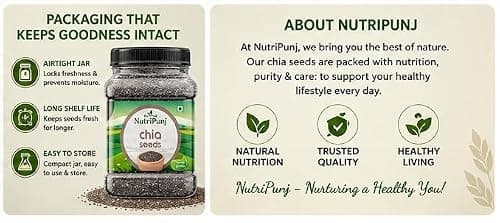 NutriPunj Chia Seeds 1kg | Raw Black Chia Seeds | Rich in Omega 3, Fiber & Protein | Natural Superfood | Salvia Hispanica Seeds for Smoothies, Chia Pudding, Detox Water & Healthy Diet 5