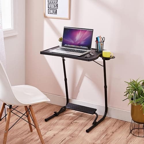 Amazon Basics Executive | Height Adjustable Laptop Table | Adjustable Table Angle | Cupholder | Footrest | Carbon Steel | Foldable | Black | 75 cm - H, 55 cm - L, 40 cm - W 5