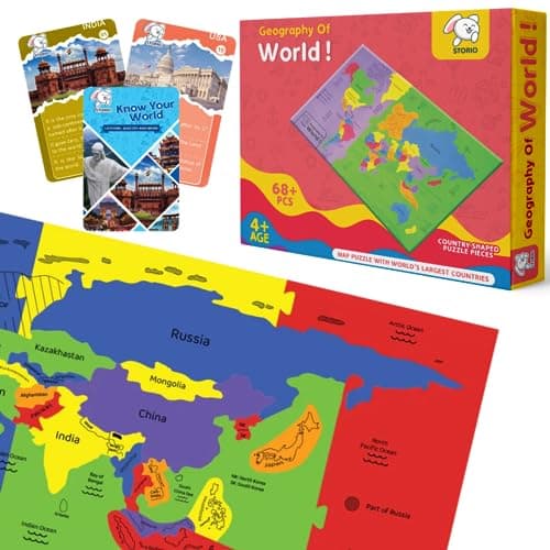 Storio EVA Foam World Map Puzzles for Kids with Trump Fact Cards for Playing Learning & Educational Toys - Jigsaw Puzzles for Kids Ages 4-8 - Gift for 4, 5, 6, 7, 8 Year Old Boys & Girls