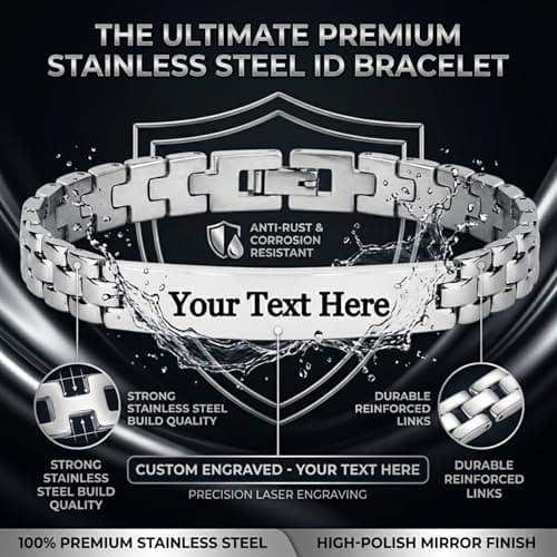 DOLO GIFTS Personalized Stainless Steel ID Bracelet for Men & Women | Custom Engraved Name Chain Bracelet | Adjustable Unisex Fashion Wrist Band | Stylish Silver Link Bracelet Gift 3