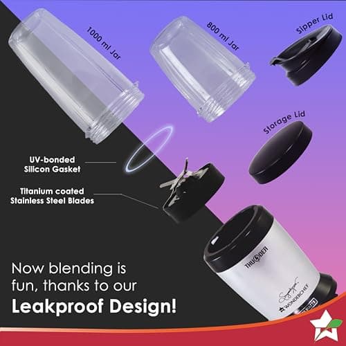 Wonderchef Nutri-Blend Thunder, 22000 RPM Mixer-Grinder, Blender, Stainless Steel 6-Blade Assembly, 2 Unbreakable Jars, 2 Years Warranty, 1000W - Silver, Online Recipe Book By Chef Sanjeev Kapoor 3