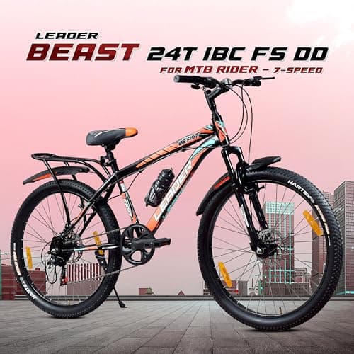 Leader Beast 24T IBC Premium 7 Speed Cycle for Kids with inbuilt Carrier | Gear Bicycle with Front Suspension & Dual Disc Brakes | Ideal for 10+ Years - Matt Black 2