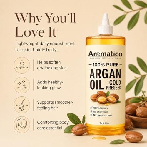 AROMATICO 100% Pure Cold Pressed Argan Oil for Hair – Frizz Control, Smooth & Shiny Hair Care Oil, Lightweight Non Sticky Formula for Daily Use, Natural Multipurpose Beauty Oil – 100 ml 4