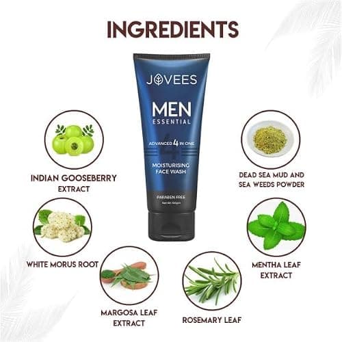 Jovees Herbal Men's Essential Advanced 4 in 1 Moisturizing Face Wash |with Vit C and Vit E | Gives Clean and Clear Skin |For All Skin Types 100g 4