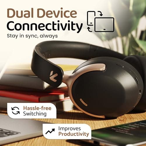 GOBOULT Soniq Over Ear Bluetooth Headphones with 70H Playtime, 40mm Bass Drivers, Zen™ ENC Mic, Type-C Fast Charging, Dual Pairing, AUX, Wireless Headphones (Black) 5