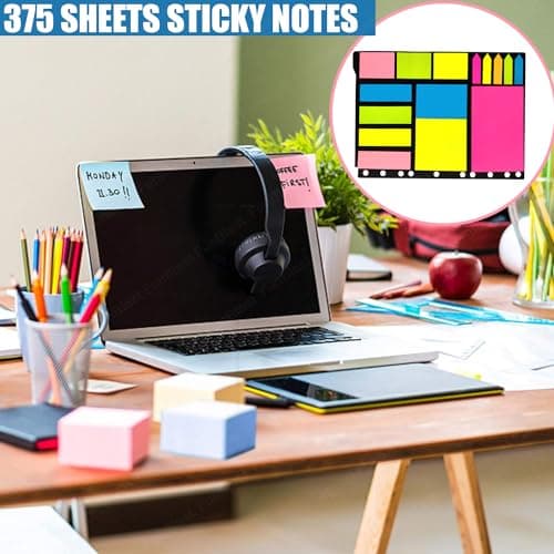 FunBlast Sticky Notes – 375 Sheets Sticky Notes, Stationary Items, Self-Adhesive Memo Pad Bookmark Point It Marker Memo Sticker, Sticky Pad, Stick Notes for Study – 6 Size 3