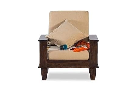Sheesham Wood, Warm Chestnut Finish 1 Seater Sofa Set for Office & Lounge (Brown)