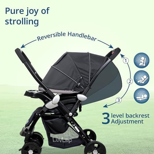 LuvLap Galaxy Baby Stroller, Pram for Baby with 5 Point Safety Harness, Spacious Cushioned seat with Multi Level seat Recline, Easy Fold, Lightweight Stroller for 0 to 3 Years (Black) 3